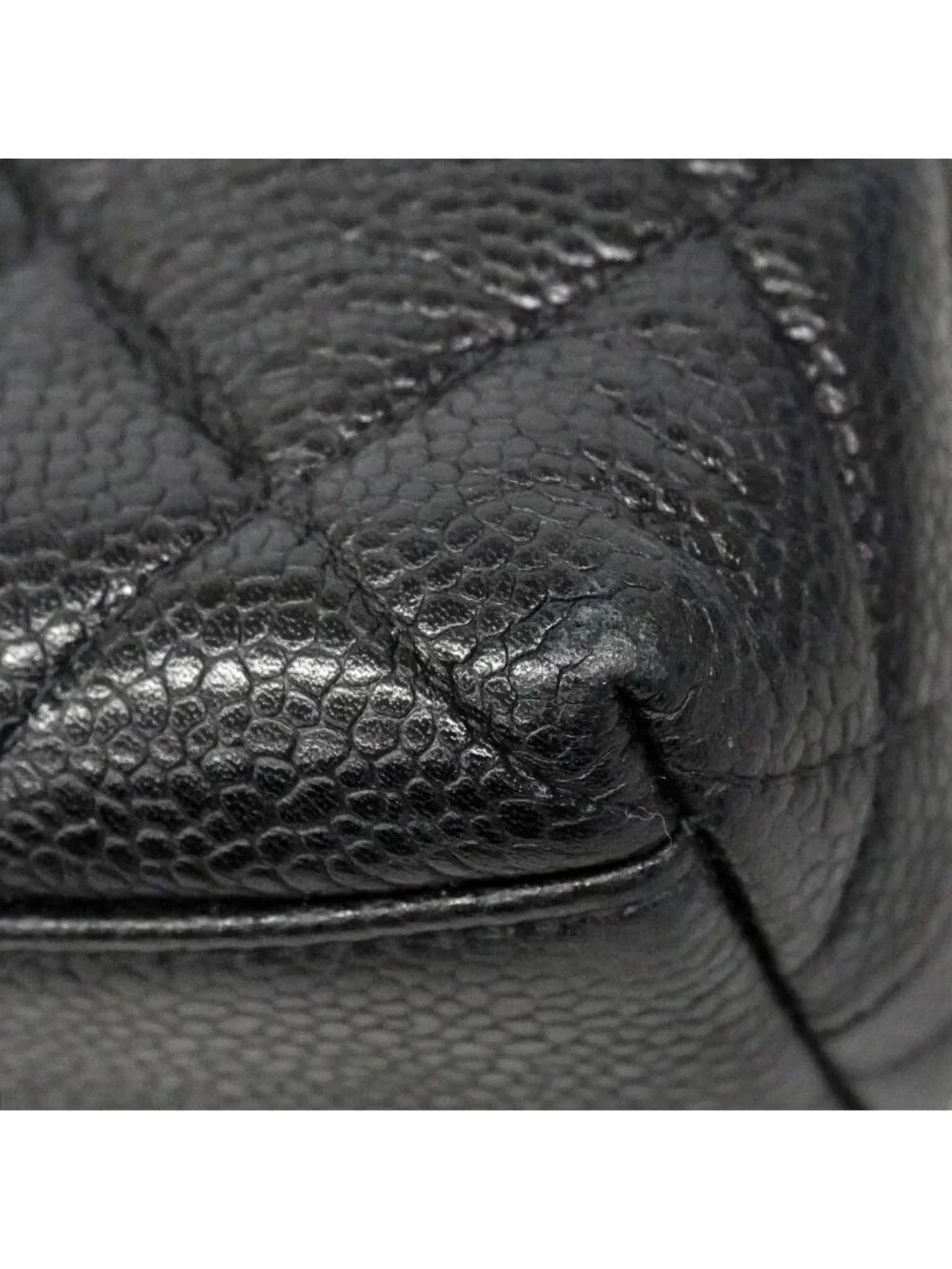 Chanel Handbag Quilted Caviar Leather Black Gold